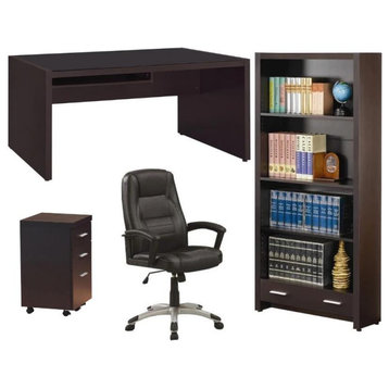 Home Square 4 pc Set with Desk Mobile File Cabinet Bookcase & Office Chair