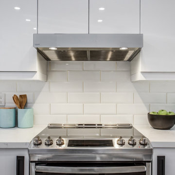 Backsplash detail: vertical satin brass spacers adds a subtle bling