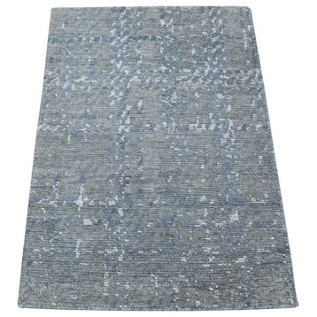 Space Gray Modern Design Textured Wool and Silk Hand Knotted Mat Rug, 2'1"x3'1"