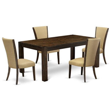 East West Furniture Lismore 5-piece Wood Dining Set in Jacobean Brown