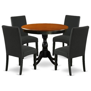AMDR5-BCH-24 - Dining Table and 4 Linen Fabric Dining Chairs - Black Finish