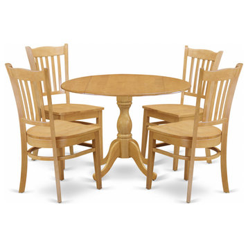 5 Pc Table, Chairs Dining Set, Oak Wood Dining Table, 4 Oak Wooden Chairs, Oak