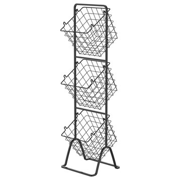 3-Tier Metal Wire Storage Basket Stand with Removable Baskets – Black, Cube