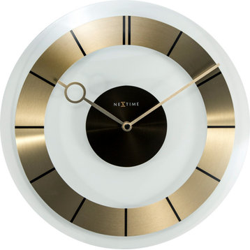 Retro Wall Clock, Clear Glass and Stainless Steel, Round, Battery Operated, Gold