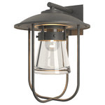 Hubbardton Forge - Erlenmeyer Large Outdoor Sconce, Coastal Natural Iron Finish, Clear Glass - Our Erlenmeyer Large Outdoor Sconce is a tribute to nautical lanterns found throughout New England. A sturdy metal cage protects the thick glass flask. Available in your choice of Coastal Outdoor Finishes, this versatile sconce welcomes you with an updated look on a design classic.