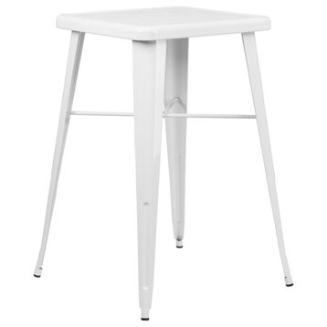 Square Metal Table, White, Bar Height, 40"