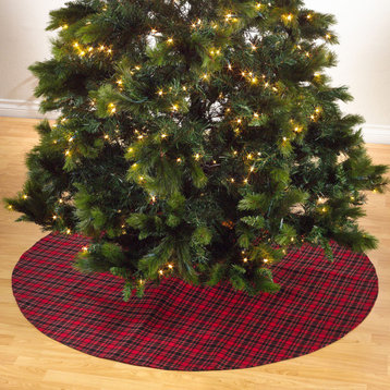 Christmas Tree Skirt With Plaid Design, 56"x56", Red