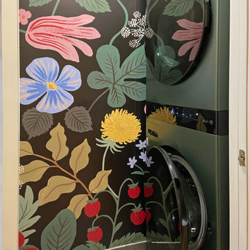 Curated Condo: Laundry Closet, Stacked Washer Dryer, Bold Floral Wallpaper