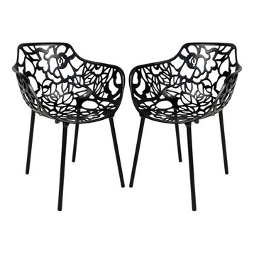 Leisuremod Modern Devon Aluminum Chair With Arm, Set of 2, Black