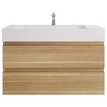 Monterey 42" Wall Mounted Vanity with Reinforced Acrylic Sink, White Oak