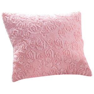 DaDa Bedding Luxury Rosey Cherry Blossom Pink Faux Fur Euro Throw Pillow Covers