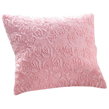 Luxury Faux Fur Euro Throw Pillow Covers, Rosey Pastel Baby Pink, 26" X 26"