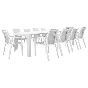 Pacific 11-Piece Dining Set, Table and Arm Chairs, White Frame/White Sling