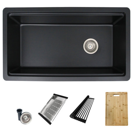 DualMount 32" Workstation SingleBowl Black Composite Granite Kitchen Sink