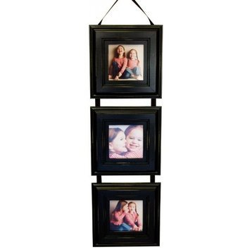 Triple Frame Set, Black, Three 5x5 Frames With Hanging Ribbon