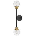 Hinkley Lighting - Hinkley Lighting Poppy 2 Light 28" Tall Wall Sconce, Black-Heritage Brass - Poppy features clear seedy glass spheres that bubble out of the refined Black with Heritage Brass frame to create a simple, yet sophisticated silhouette. Elegant, stepped clear seedy glass globes and crisp crossbars anchor this airy design. Poppy showcases mid-century style with a spectacular spin.
