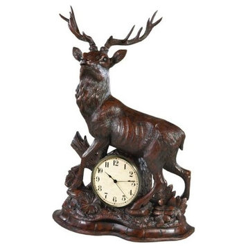 Mantle Mantel Clock Guardian Of The Forest Stag Hand-Painted Resin OK