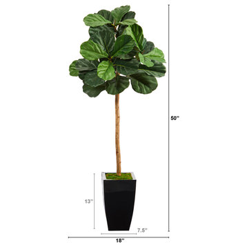 50" Fiddle Leaf Artificial Tree, Black Metal Planter