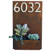 Metal Wall Planter and Address Plaque, Rust, With Numbers
