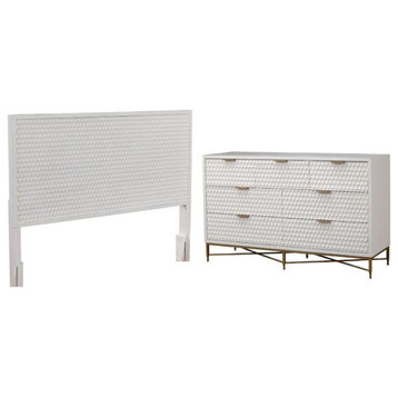 Home Square 2-Piece Set with King Headboard and 7 Drawer Dresser in White