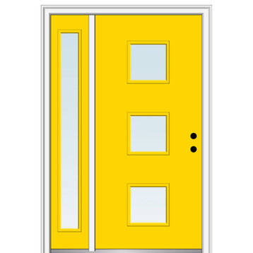 53"x81.75" 3-Lite Square Clear Left-Hand Inswing Fiberglass Door With Sidelite