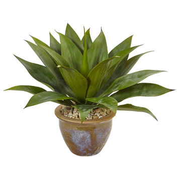 Agave Artificial Plant, Glazed Clay Pot