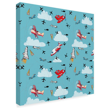 "Happy Planes Sky Pattern" by Sher Sester, Canvas Art, 14"x14"