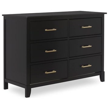Modern Double Dresser, 6 Drawers With Smooth Glides & Metal Handles, Black