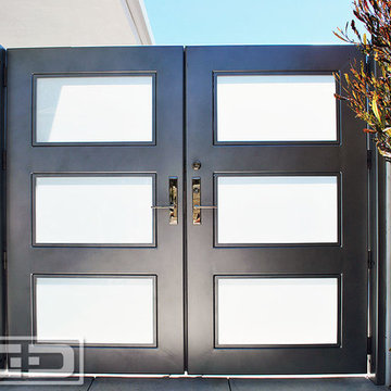 Modern Architectural Entry Gate With Chrome Handle & Steel Framed Frosted Glass!