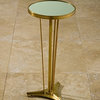French Art Deco Tripod Pedestal Accent Table, Gold Metal Mirrored Top Classic