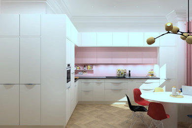Moderne Küche mit pinken Schränken in Hamburg