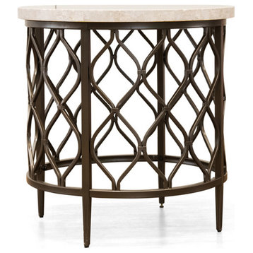 Steve Silver Roland Round White Stone Top with Bronze Metal Base End Table