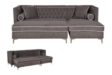 Milan Tufted Grey Fabric Sectional With Metal Legs