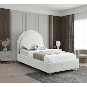 Milo Velvet Upholstered Bed, Cream, Twin