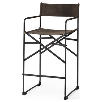 Direttore Dark Brown Suede Seat with Black Metal Frame Counter Stool