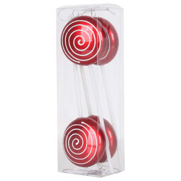 Vickerman 10" Red Candy Irid Swirl Lollipop, Set of 4