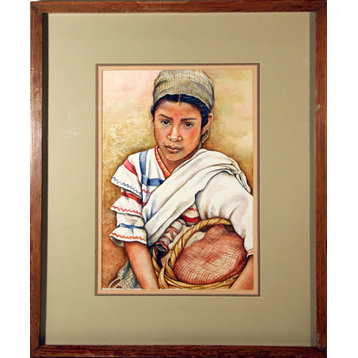 Gayle, Portrait of a Woman With Basket, Watercolor Painting