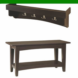 Alaterre Furniture - Shaker Cottage Tray Shelf Coat Hook, Bench Set, Chocolate - Hall Trees