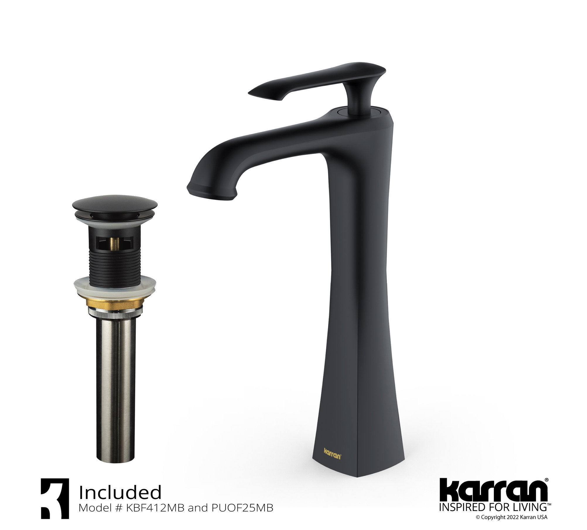 Karran 1-Hole 1-Handle Vessel Faucet With Pop-Up Drain, Matte Black