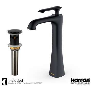 Karran 1-Hole 1-Handle Vessel Faucet With Pop-Up Drain, Matte Black