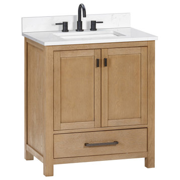 Modero Vanity Combo With Cala White Top, Brushed Oak Collection, Brushed Oak, 30, Single Sink