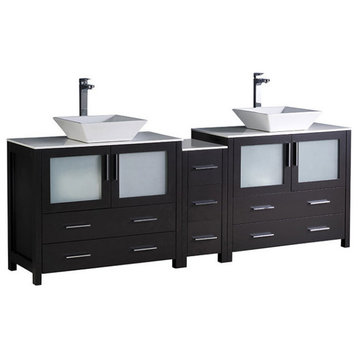 Torino 84" Double Sink Bathroom Cabinet With Top and Vessel Sink, Espresso
