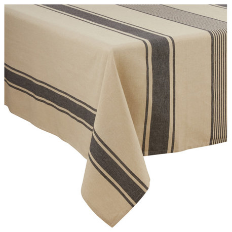 Cotton Tablecloth With Banded Design, 72"x72"