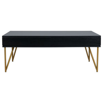Nellie Two Drawer Coffee Table, Black/Gold