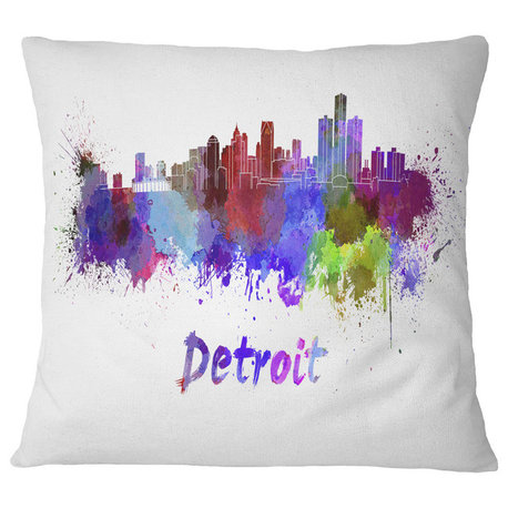 Detroit Skyline Cityscape Throw Pillow, 18"x18"