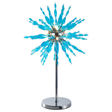 Azure 32" Table Lamp, Chrome Base/Blue Glass