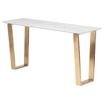 Catrine Console Table, White Marble/Brushed Gold