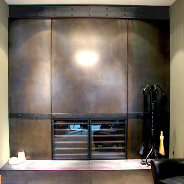 Steel fireplace wall with doors