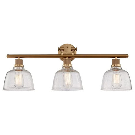 Light Vanity Light, Satin Gold With Clear Seedy Glass, Satin Gold, 3 Light