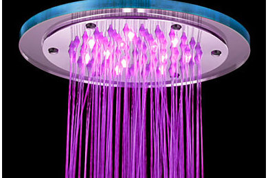 Chrome Finish Round Temperature-controlled 3 Colors LED Shower Head At FaucetsDe